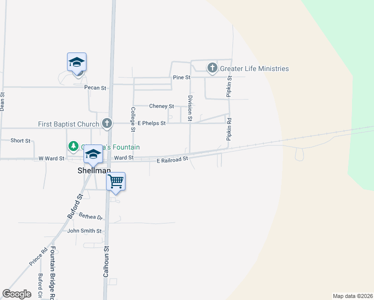 map of restaurants, bars, coffee shops, grocery stores, and more near 195 Ward Street in Shellman