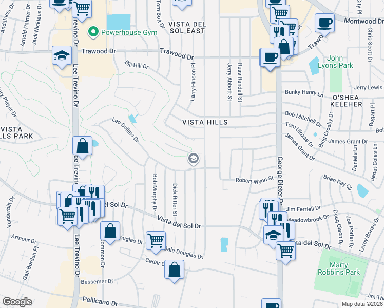 map of restaurants, bars, coffee shops, grocery stores, and more near 11264 Enid Wilson Lane in El Paso