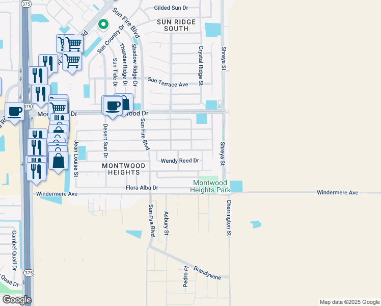 map of restaurants, bars, coffee shops, grocery stores, and more near 12560 Robert David Drive in El Paso