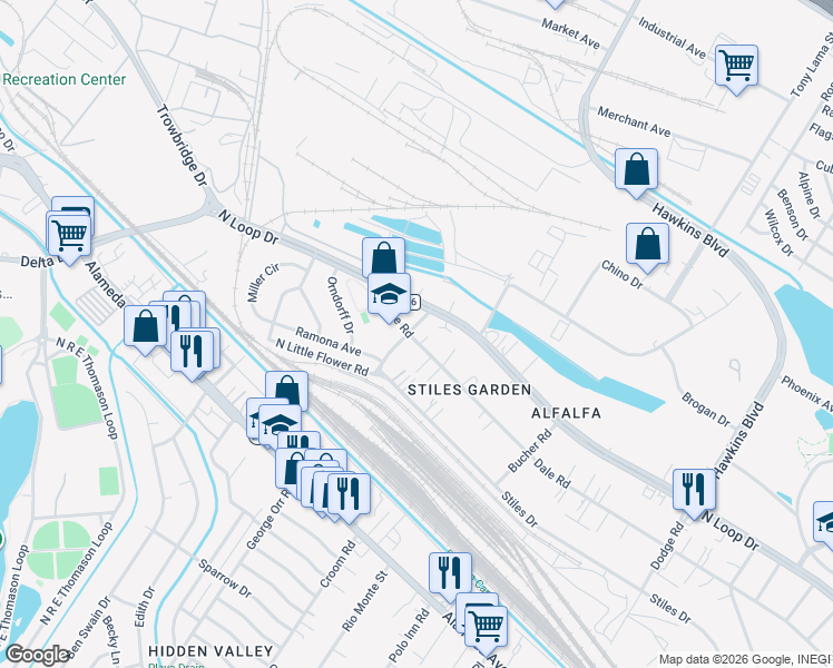 map of restaurants, bars, coffee shops, grocery stores, and more near 7113 Dale Road in El Paso