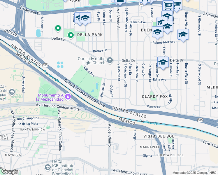 map of restaurants, bars, coffee shops, grocery stores, and more near 623 Dolan Street in El Paso