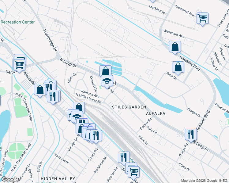 map of restaurants, bars, coffee shops, grocery stores, and more near 7113 Dale Road in El Paso
