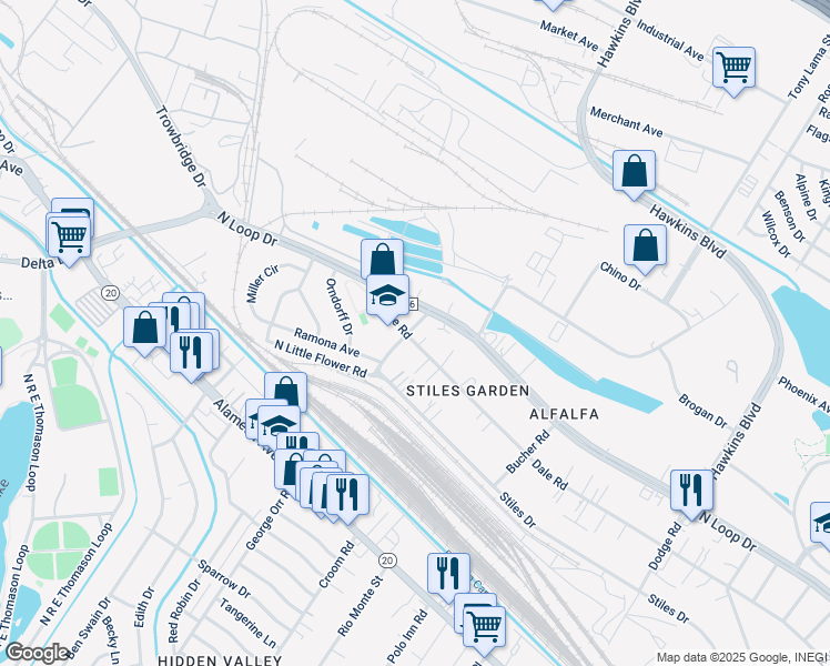 map of restaurants, bars, coffee shops, grocery stores, and more near 7113 Dale Road in El Paso