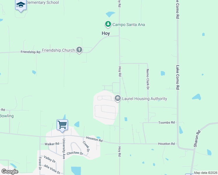 map of restaurants, bars, coffee shops, grocery stores, and more near 101 Lone Oak Drive in Laurel