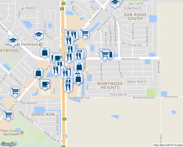 map of restaurants, bars, coffee shops, grocery stores, and more near 12312 Angie Bombach Avenue in El Paso