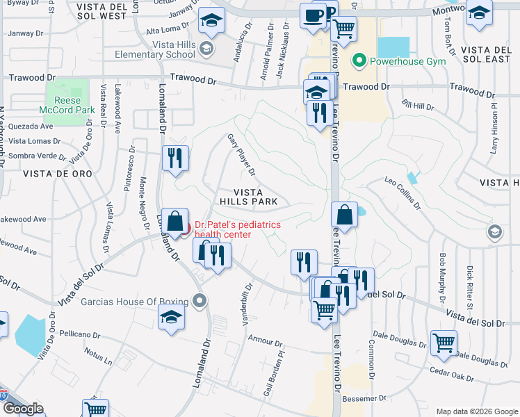 map of restaurants, bars, coffee shops, grocery stores, and more near 11008 Don January Drive in El Paso