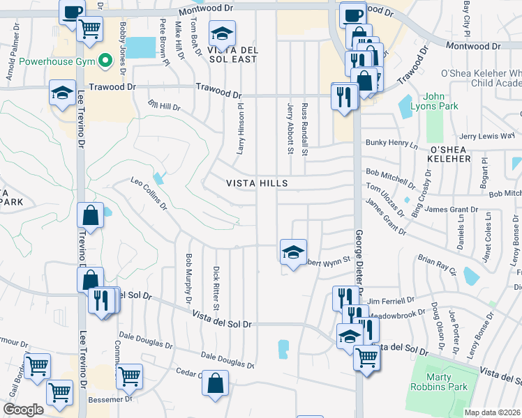 map of restaurants, bars, coffee shops, grocery stores, and more near 1662 Dale Douglas Drive in El Paso
