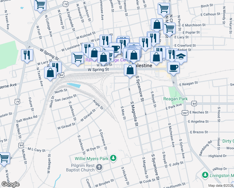 map of restaurants, bars, coffee shops, grocery stores, and more near in Palestine