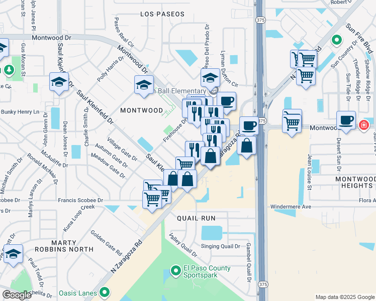 map of restaurants, bars, coffee shops, grocery stores, and more near 1850 Luis Gomez Place in El Paso
