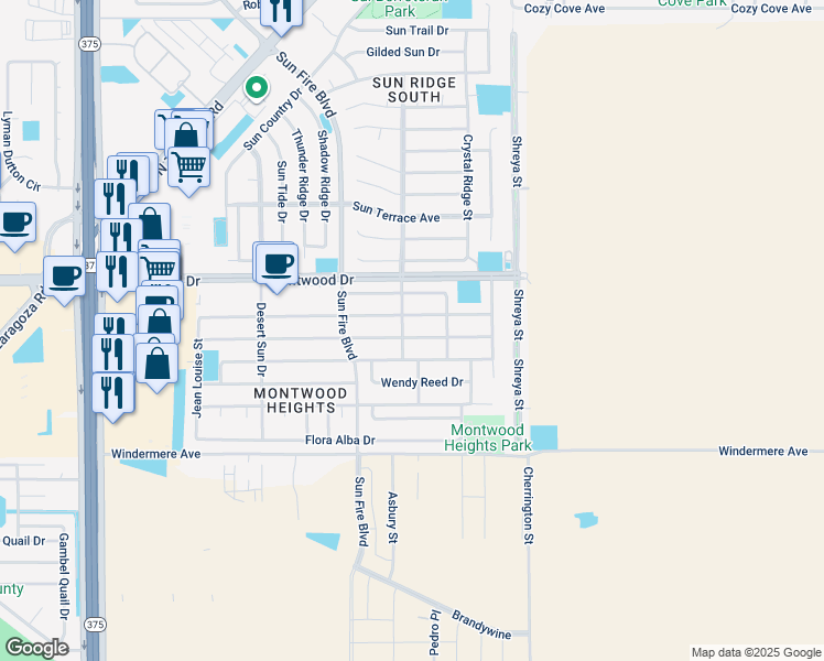 map of restaurants, bars, coffee shops, grocery stores, and more near 12516 Carlos Bombach Avenue in El Paso