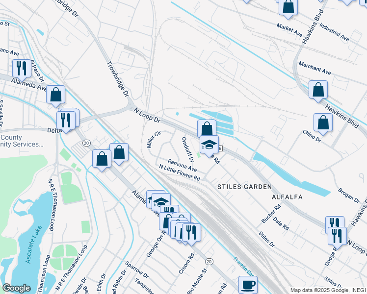map of restaurants, bars, coffee shops, grocery stores, and more near 226 Orndorff Drive in El Paso