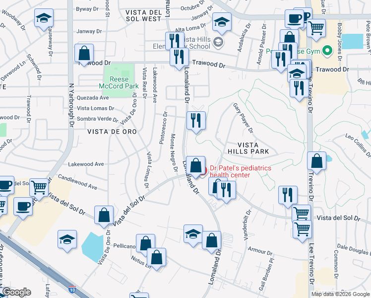 map of restaurants, bars, coffee shops, grocery stores, and more near in El Paso