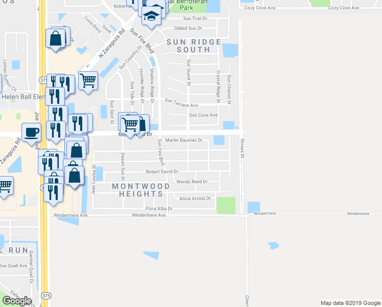 map of restaurants, bars, coffee shops, grocery stores, and more near 12516 Carlos Bombach Avenue in El Paso