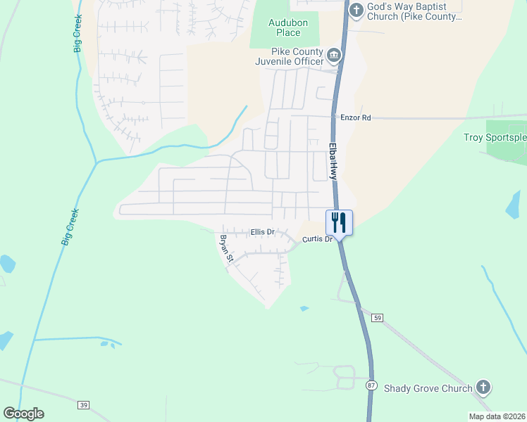 map of restaurants, bars, coffee shops, grocery stores, and more near 115 Ellis Drive in Troy