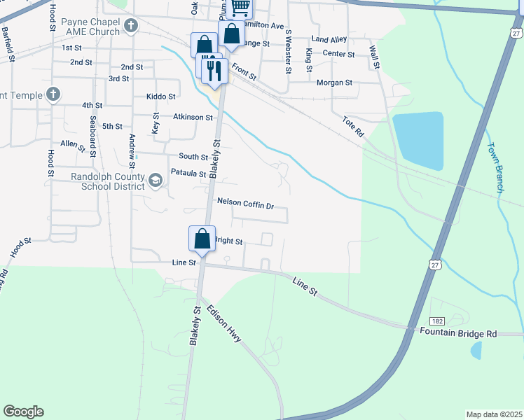 map of restaurants, bars, coffee shops, grocery stores, and more near 128 Nelson Coffin Drive in Cuthbert