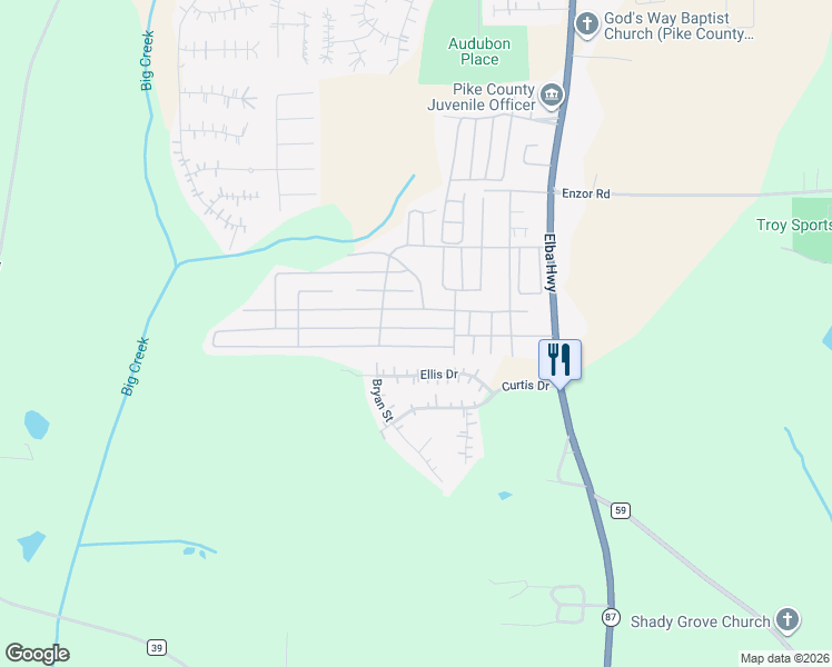 map of restaurants, bars, coffee shops, grocery stores, and more near 115 Ellis Drive in Troy