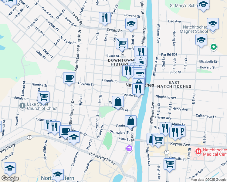 map of restaurants, bars, coffee shops, grocery stores, and more near in Natchitoches