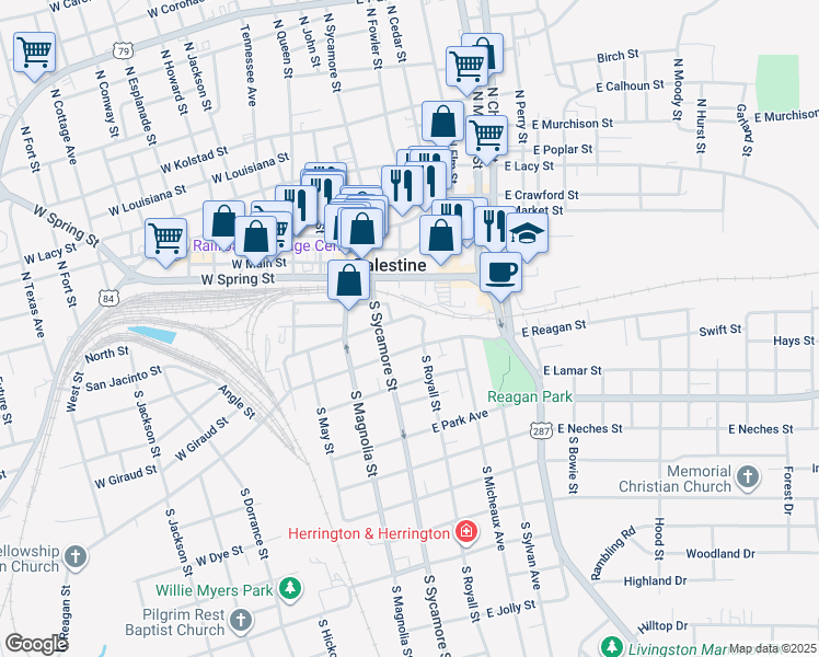 map of restaurants, bars, coffee shops, grocery stores, and more near in Palestine