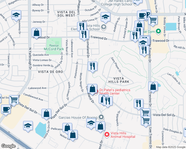 map of restaurants, bars, coffee shops, grocery stores, and more near in El Paso