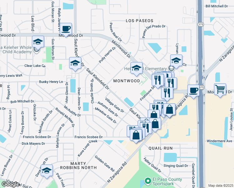 map of restaurants, bars, coffee shops, grocery stores, and more near 1809 Apple Gate Way in El Paso