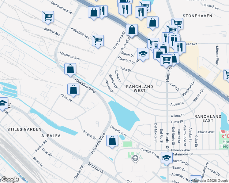 map of restaurants, bars, coffee shops, grocery stores, and more near 7222 Benson Drive in El Paso