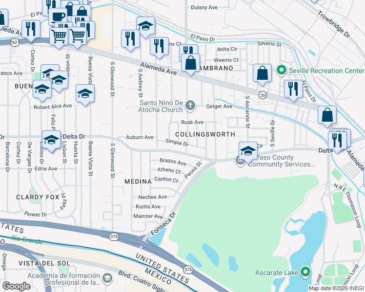 map of restaurants, bars, coffee shops, grocery stores, and more near 273 South Clark Drive in El Paso