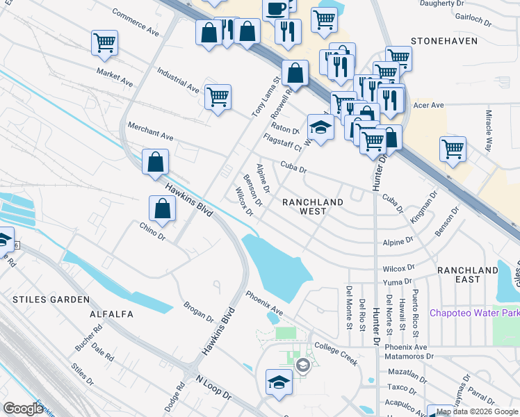 map of restaurants, bars, coffee shops, grocery stores, and more near 7222 Benson Drive in El Paso