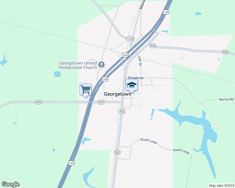 map of restaurants, bars, coffee shops, grocery stores, and more near in Georgetown