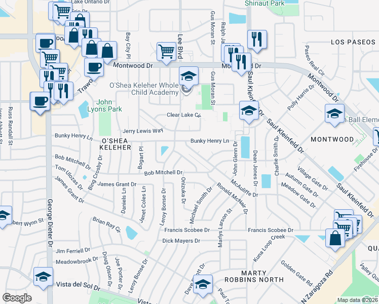 map of restaurants, bars, coffee shops, grocery stores, and more near 11640 McAuliffe Drive in El Paso