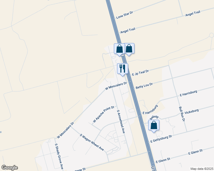map of restaurants, bars, coffee shops, grocery stores, and more near 7802 South Arrowhead Avenue in Odessa