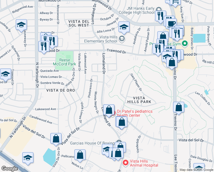 map of restaurants, bars, coffee shops, grocery stores, and more near 1644 Lomaland Drive in El Paso