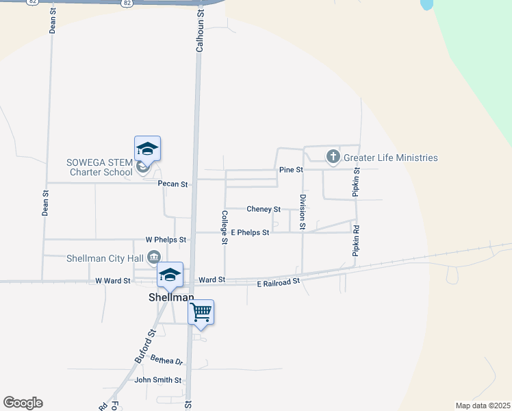 map of restaurants, bars, coffee shops, grocery stores, and more near 211 Cheney Street in Shellman