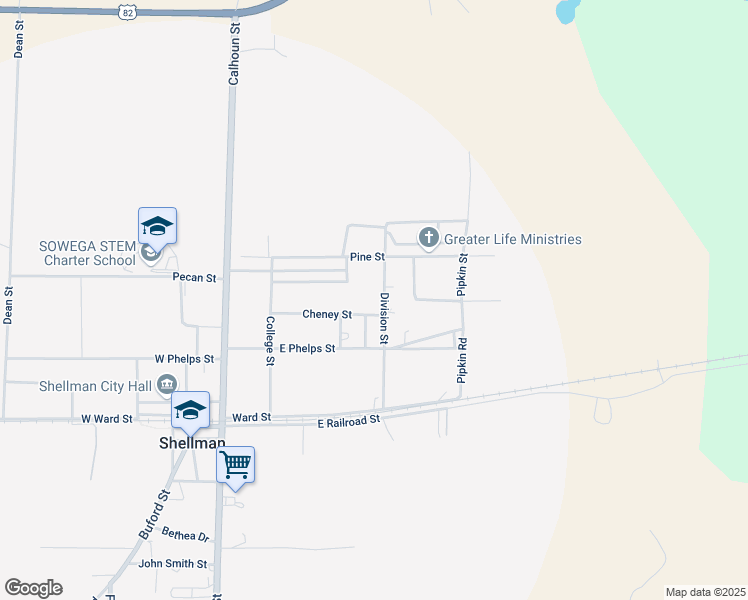 map of restaurants, bars, coffee shops, grocery stores, and more near 211 Cheney Avenue in Shellman