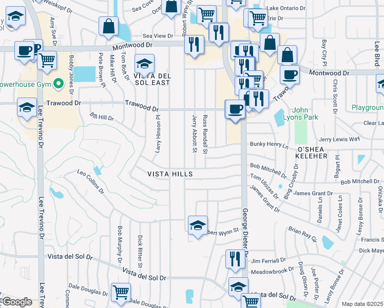 map of restaurants, bars, coffee shops, grocery stores, and more near 1704 Robert Wynn Street in El Paso