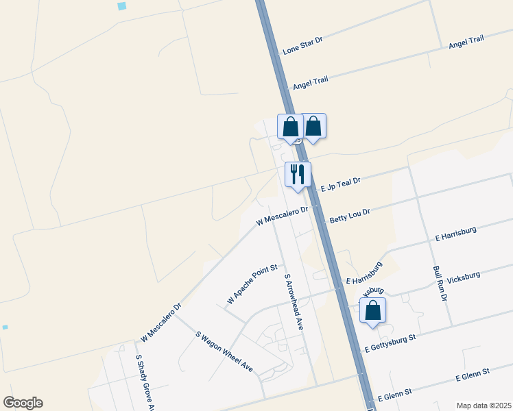 map of restaurants, bars, coffee shops, grocery stores, and more near 7802 South Arrowhead Avenue in Odessa