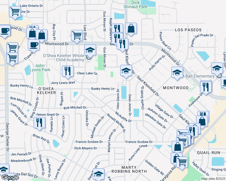 map of restaurants, bars, coffee shops, grocery stores, and more near 11728 Bunky Henry Lane in El Paso