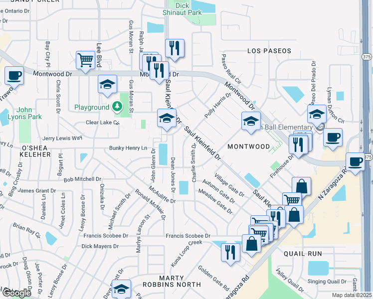 map of restaurants, bars, coffee shops, grocery stores, and more near 1812 Dean Jones Drive in El Paso