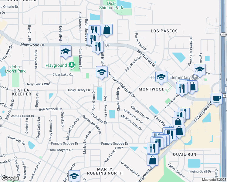 map of restaurants, bars, coffee shops, grocery stores, and more near 1812 Dean Jones Drive in El Paso