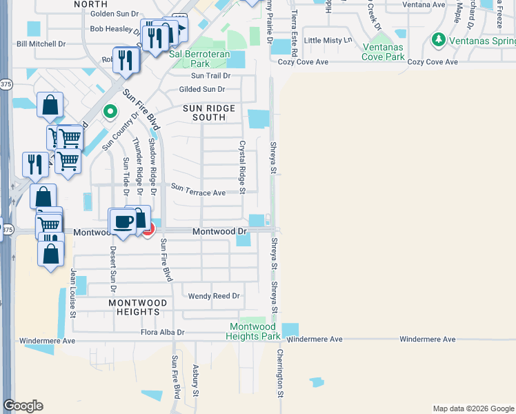 map of restaurants, bars, coffee shops, grocery stores, and more near 1917 Sun Chariot Street in El Paso