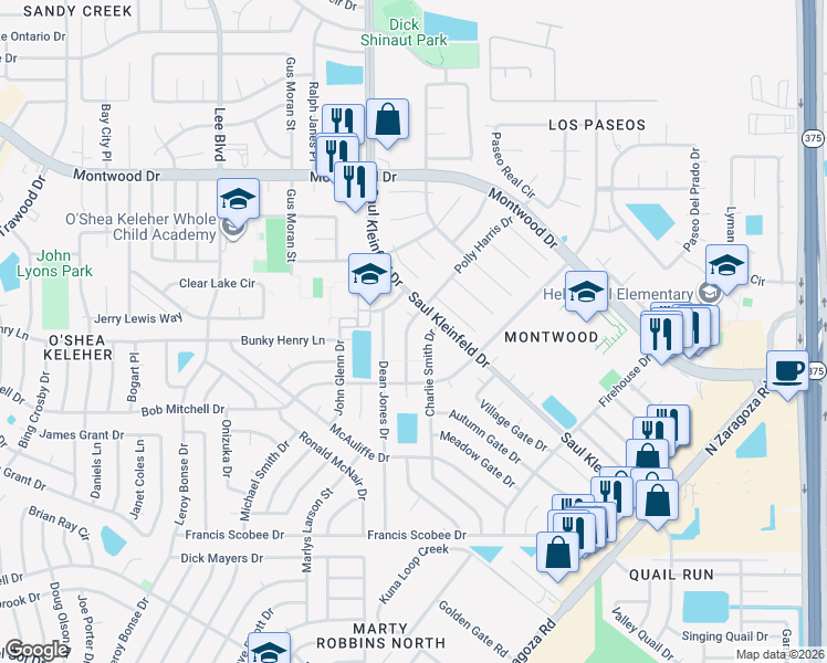 map of restaurants, bars, coffee shops, grocery stores, and more near 1848 Dean Jones Drive in El Paso