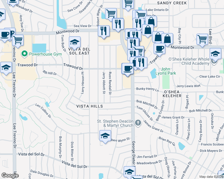 map of restaurants, bars, coffee shops, grocery stores, and more near 1722 Russ Randall Street in El Paso