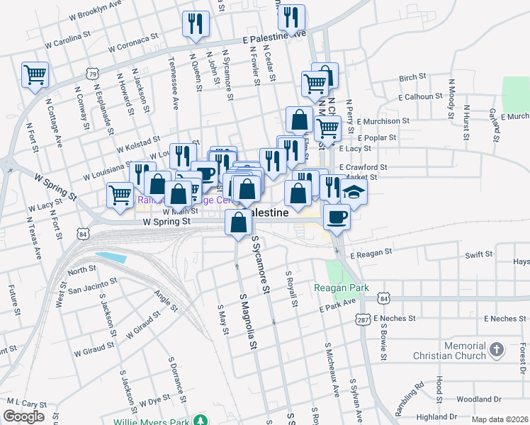 map of restaurants, bars, coffee shops, grocery stores, and more near in Palestine
