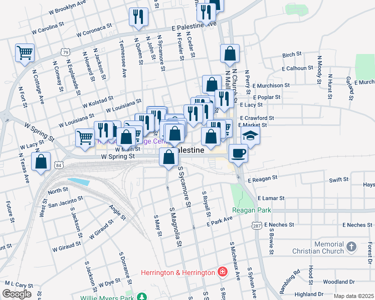 map of restaurants, bars, coffee shops, grocery stores, and more near in Palestine