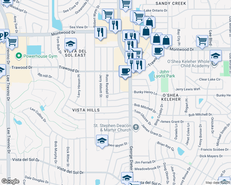 map of restaurants, bars, coffee shops, grocery stores, and more near 1705 Paul Moran Place in El Paso