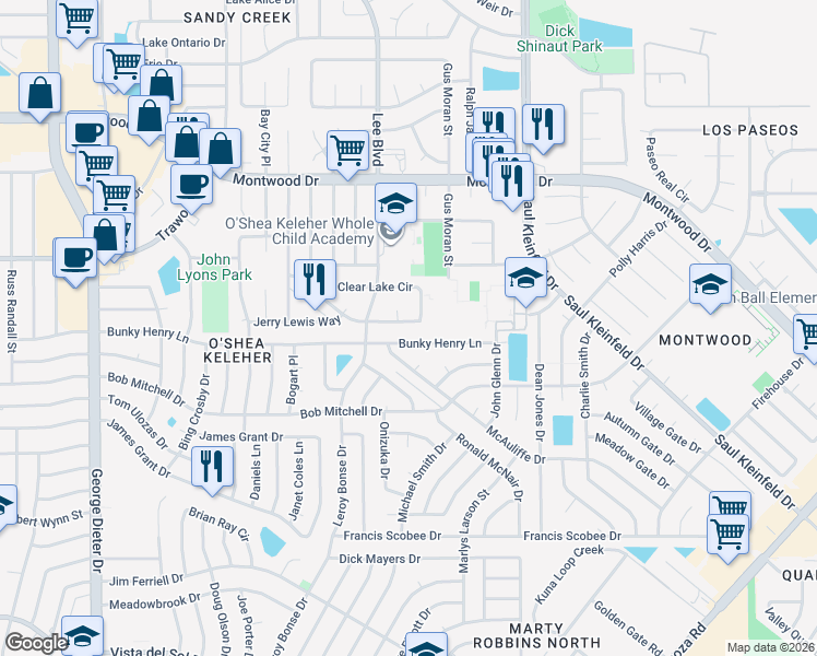 map of restaurants, bars, coffee shops, grocery stores, and more near 11618 Clear Lake Circle in El Paso