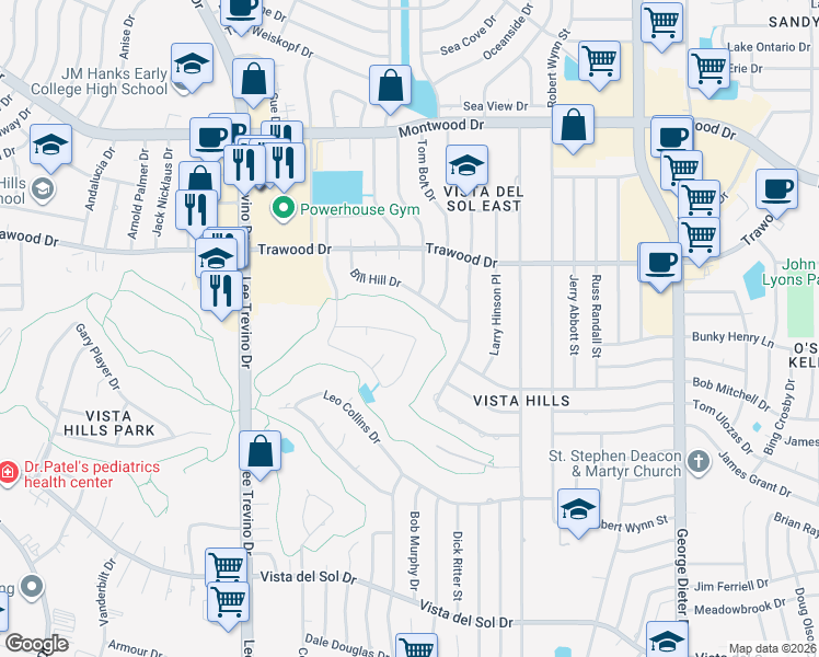map of restaurants, bars, coffee shops, grocery stores, and more near 1633 Billy Casper Drive in El Paso