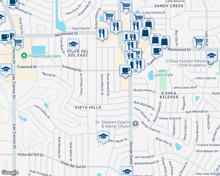 map of restaurants, bars, coffee shops, grocery stores, and more near 1722 Russ Randall St in El Paso