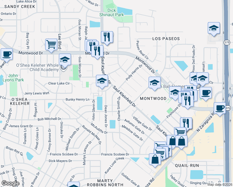 map of restaurants, bars, coffee shops, grocery stores, and more near 1849 Charlie Smith Drive in El Paso