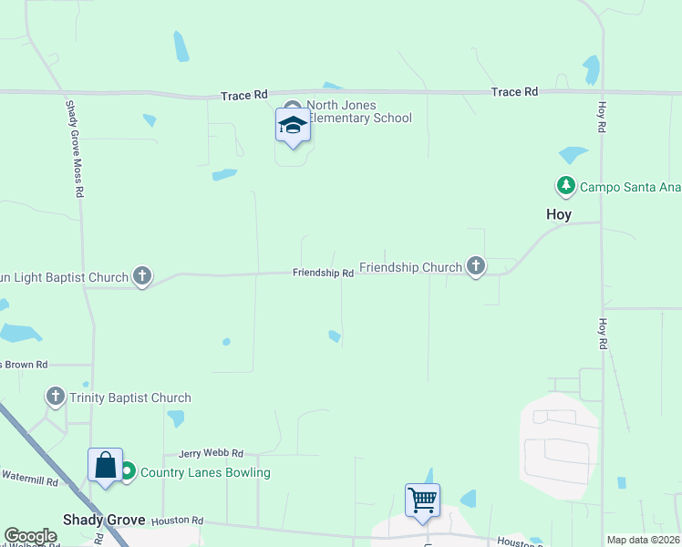 map of restaurants, bars, coffee shops, grocery stores, and more near Friendship Road in Jones County