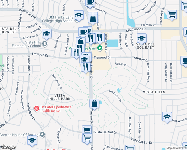 map of restaurants, bars, coffee shops, grocery stores, and more near 28 Lee Trevino Drive in El Paso